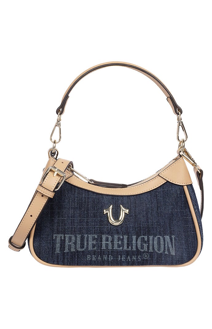 True Religion Blair Dark Denim and Faux Leather Shoulder Bag