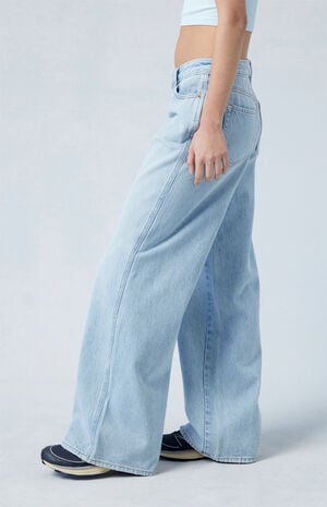 Eco Light Indigo Asymmetrical Low Rise Baggy Jeans image number 3