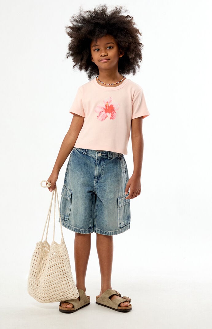 Pacsun Kids Extreme Baggy Denim Shorts Cargo Medium Blue Tint