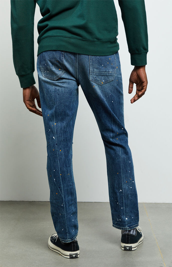 Medium Ripped Splatter Slim Taper Jeans