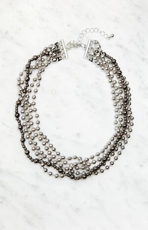 Silver Black Beaded Necklace