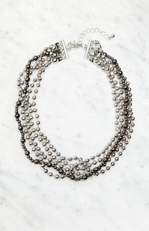 Silver Black Beaded Necklace image number 1