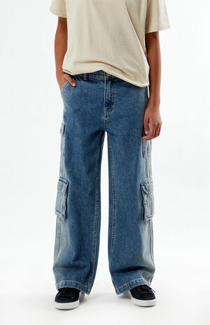 Medium Indigo Baggy Cargo Jeans image number 4