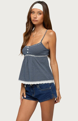 Eyelet & Striped Babydoll Tank Top image number 2