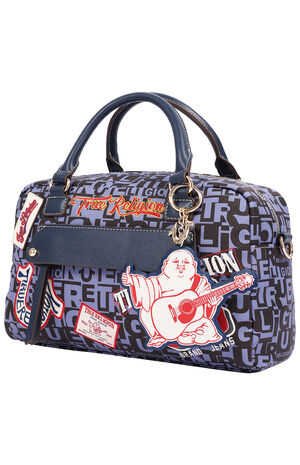 Navy Multi Patch Graphic Satchel Bag image number 3