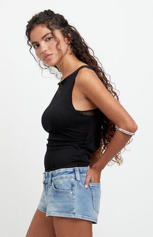 Tatum Ultimate Low Rise Jean Micro Shorts Stretch Medium Blue image number 4