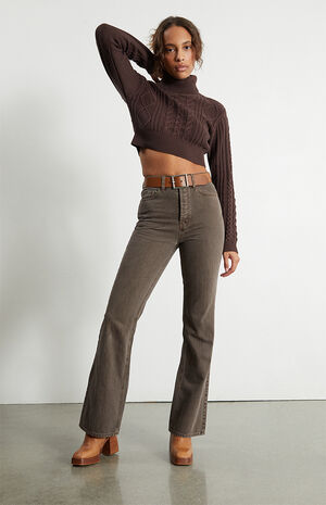 Brown High Waisted Bootcut Jeans image number 1
