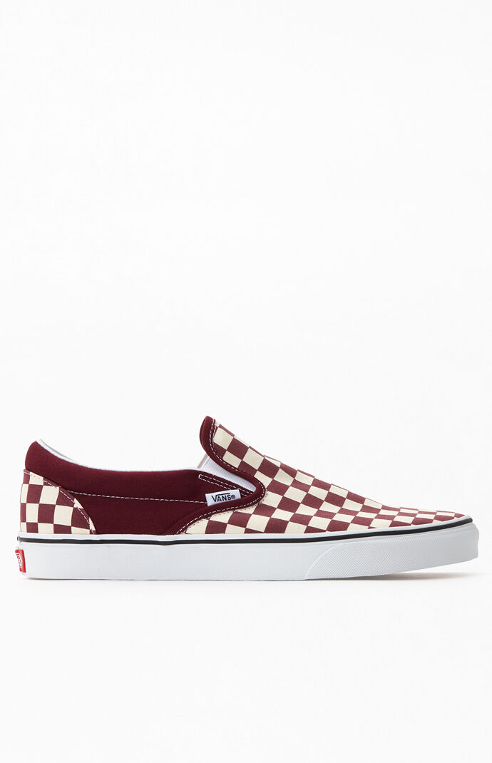 maroon and white checkered vans