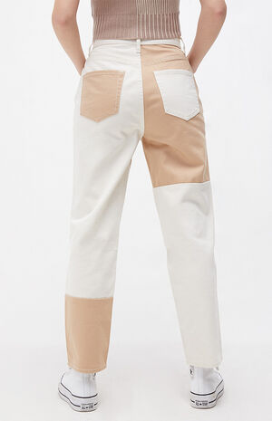 Two-Tone Paneled High Waisted Straight Leg Jeans image number 3