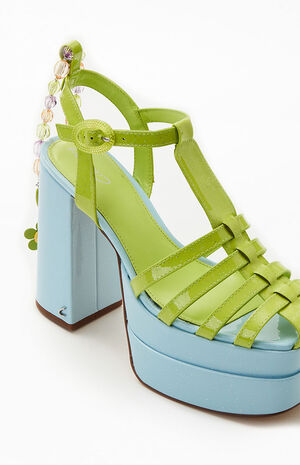 Women's Green Paddie Platform Heels image number 6