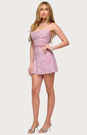 Floral Embroidered Chiffon Backless Mini Dress image number 1