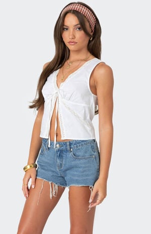 Embroidered Lacey Split Front Top image number 3