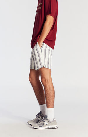 Navy Striped Textured Volley Shorts image number 3