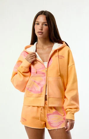 Hibiscus Cropped Zip Up Hoodie image number 2