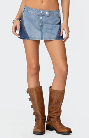 Reni Contrast Zip Denim Mini Skirt image number 2