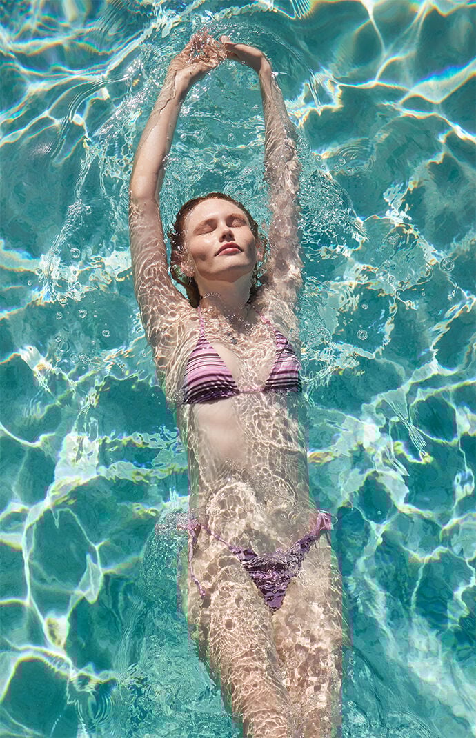 Pacsun Pink & Brown Striped Summer Triangle Bikini Top