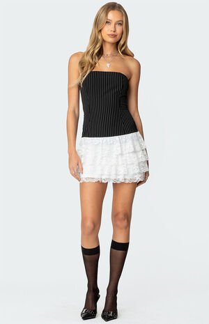 Strapless Pinstripe Ruffle Skirt Mini Dress image number 5