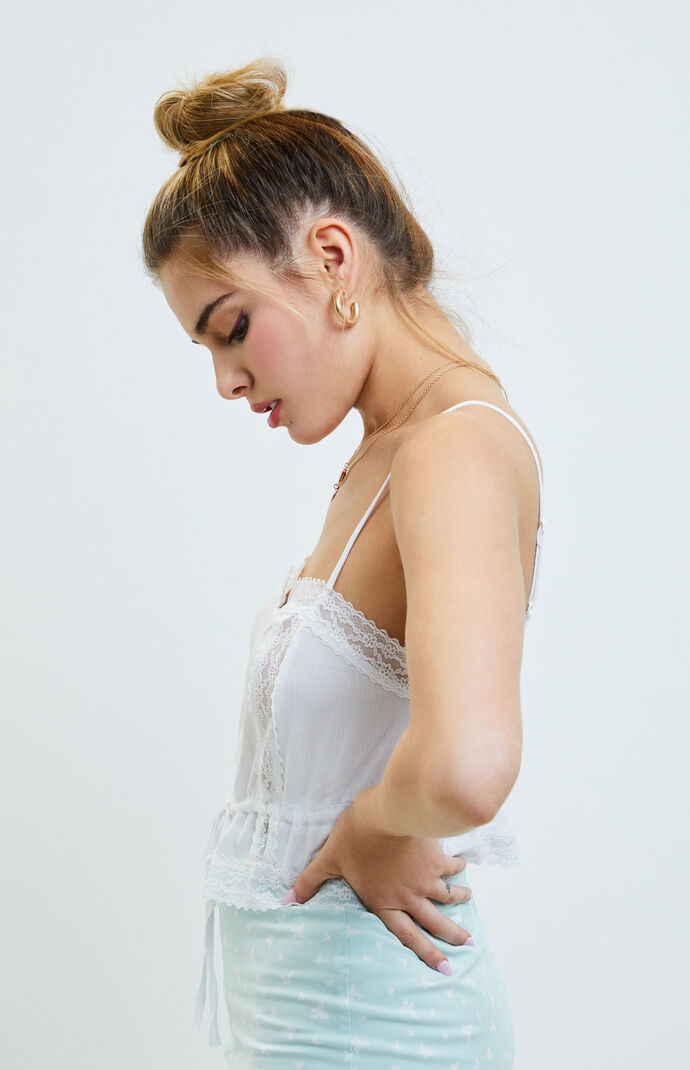 Lace Trim Tie Waist Tank Top