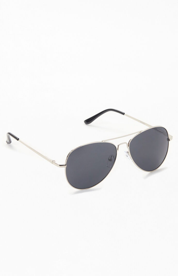 Silver Metal Aviator Sunglasses