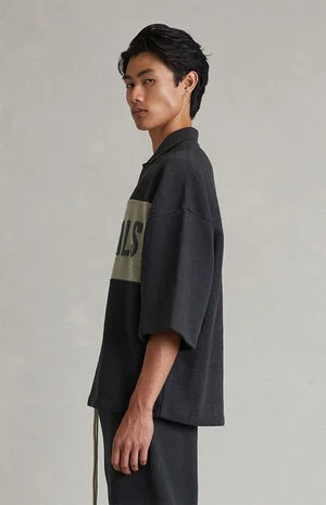 Iron Grey Heather Paneled Cropped Polo Shirt image number 3