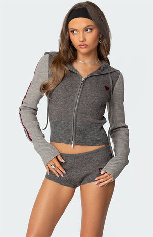 Heart Knit Zip Up Hoodie image number 3
