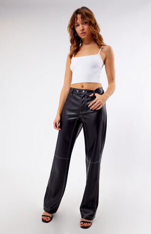 Faux Leather Low Rise Straight Leg Pants image number 1