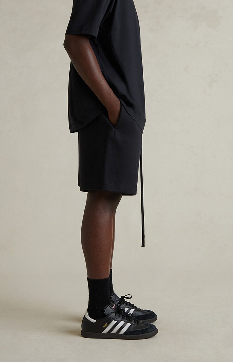 Fear of God ESSENTIALS Jet Black Soccer Fleece Sweat Shorts thumbnail 3