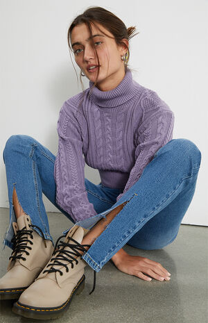 Medium Blue Split High Waisted Slim Fit Jeans image number 5