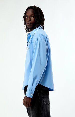 Blue Common Space Solid Long Sleeve Oxford Shirt image number 3