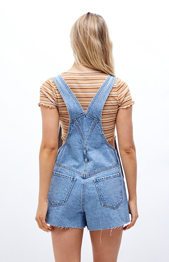 PacSun Eco Light Blue Baggy Short Overalls PacSun