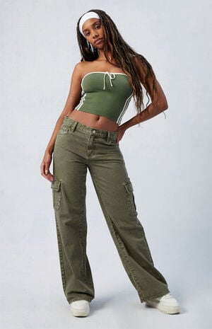 Green Low Rise Extreme Baggy Cargo Pants image number 1