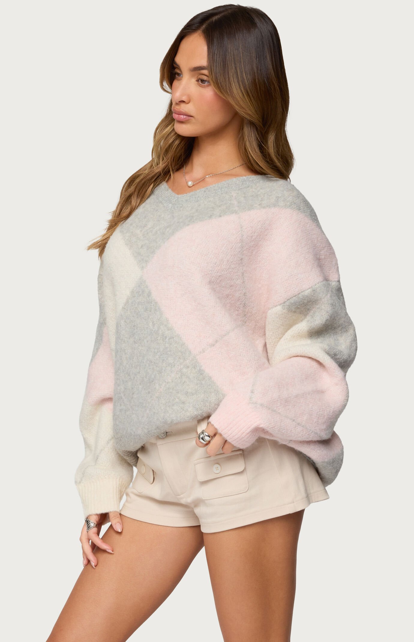 Edikted Elda Oversized Argyle Sweater