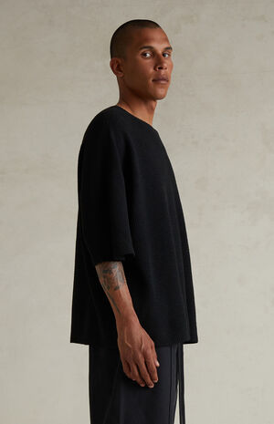Jet Black Waffle Knit Short Sleeve T-Shirt image number 3