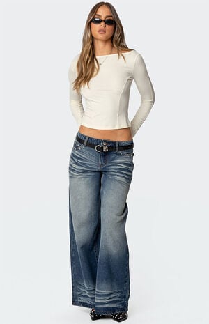 Faux Leather Pocket Low Rise Jeans image number 5