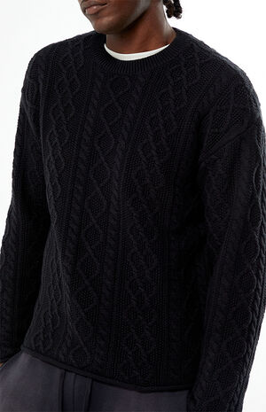 Black Nuwave Cable Knit Crew Neck Sweater image number 3