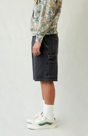 Black Baggy Denim Carpenter Shorts image number 4
