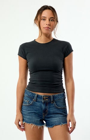 Dark Blue Super Low Loose Denim Shorts image number 1