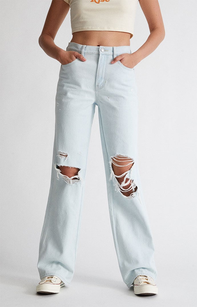 PacSun Light Blue Ripped High Waisted Baggy Jeans PacSun