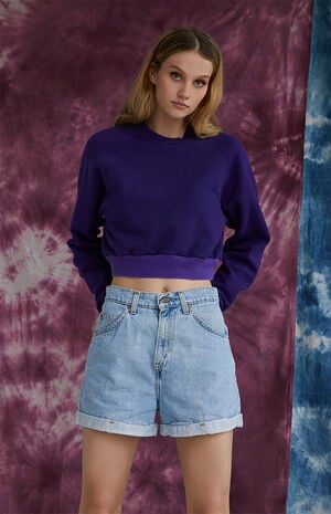 Upcycled Purple Super Cropped Sweatshirt image number 1