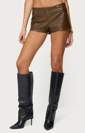 Reese Studded Faux Leather Micro Shorts image number 1
