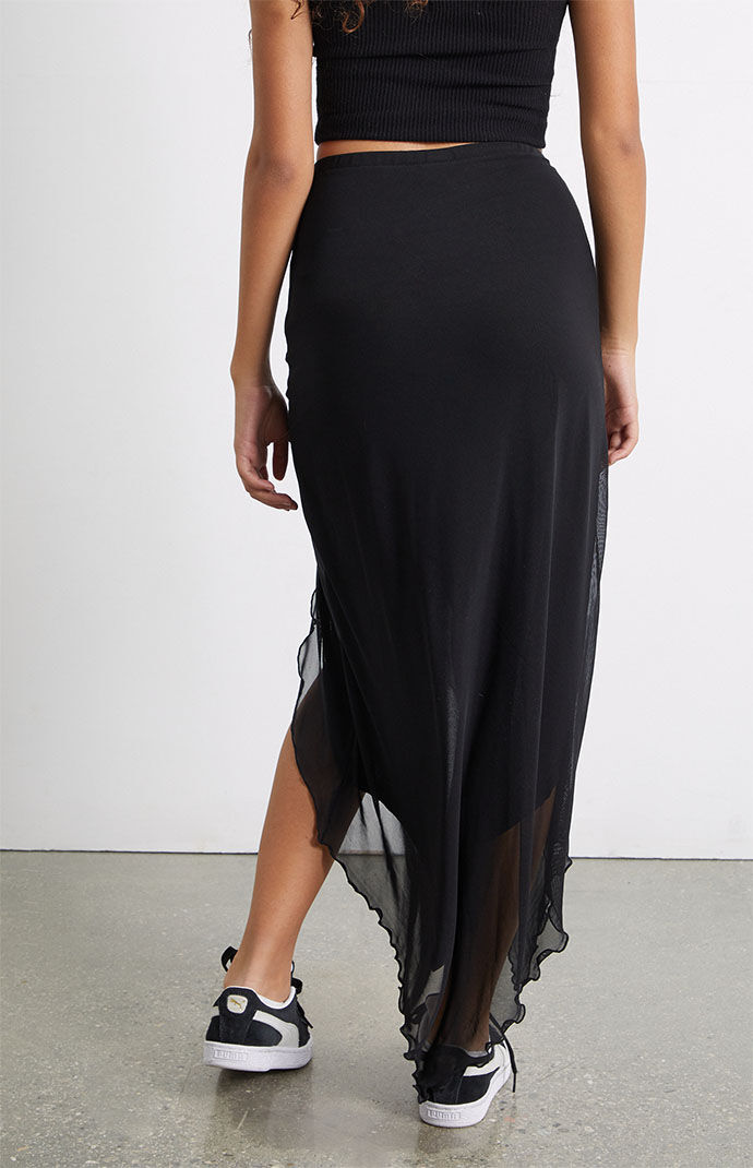 LA Hearts Asymmetrical Mesh Midi Skirt PacSun
