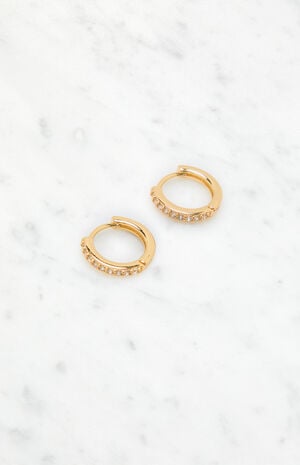 14K Gold Plated Rhinestone Hoop Earrings image number 2