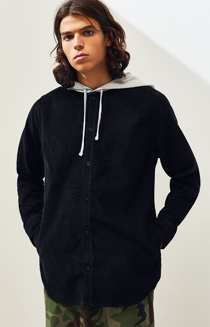 Cadio Cord Hooded Long Sleeve Button Up Shirt