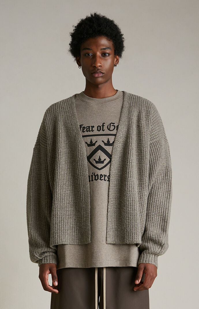 Grey waffle knit cardigan hotsell