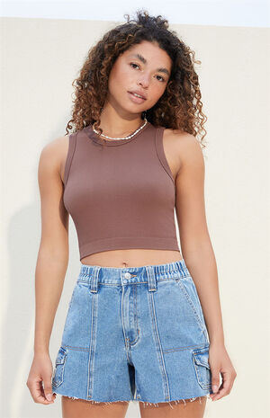Light Blue High Waisted Cutoff Cargo Denim Shorts image number 2
