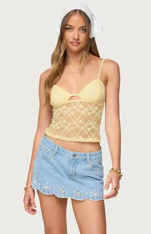 Sheer Lace Cut Out Tank Top image number 1