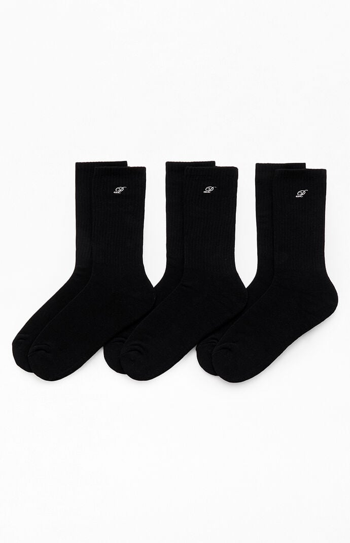 Pacsun 3 Pack Black Embroidered Basic Crew Socks