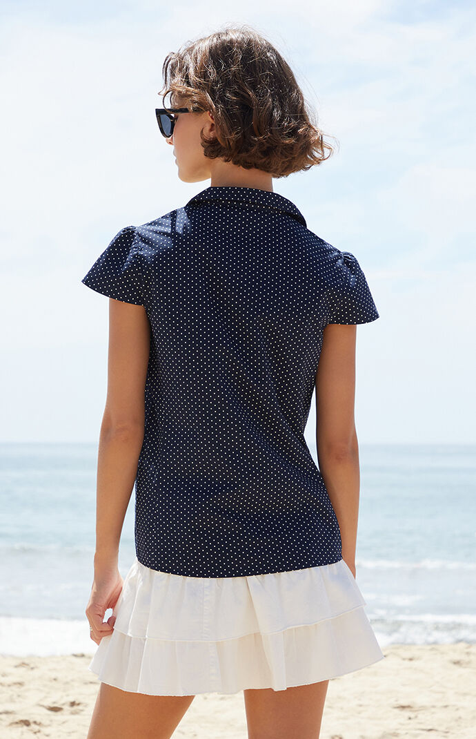 John Galt Navy Polka Dot Rue Collared Top