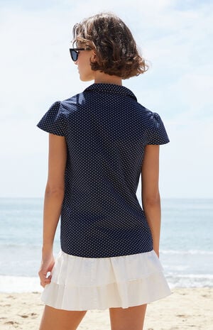 Navy Polka Dot Rue Collared Top image number 4