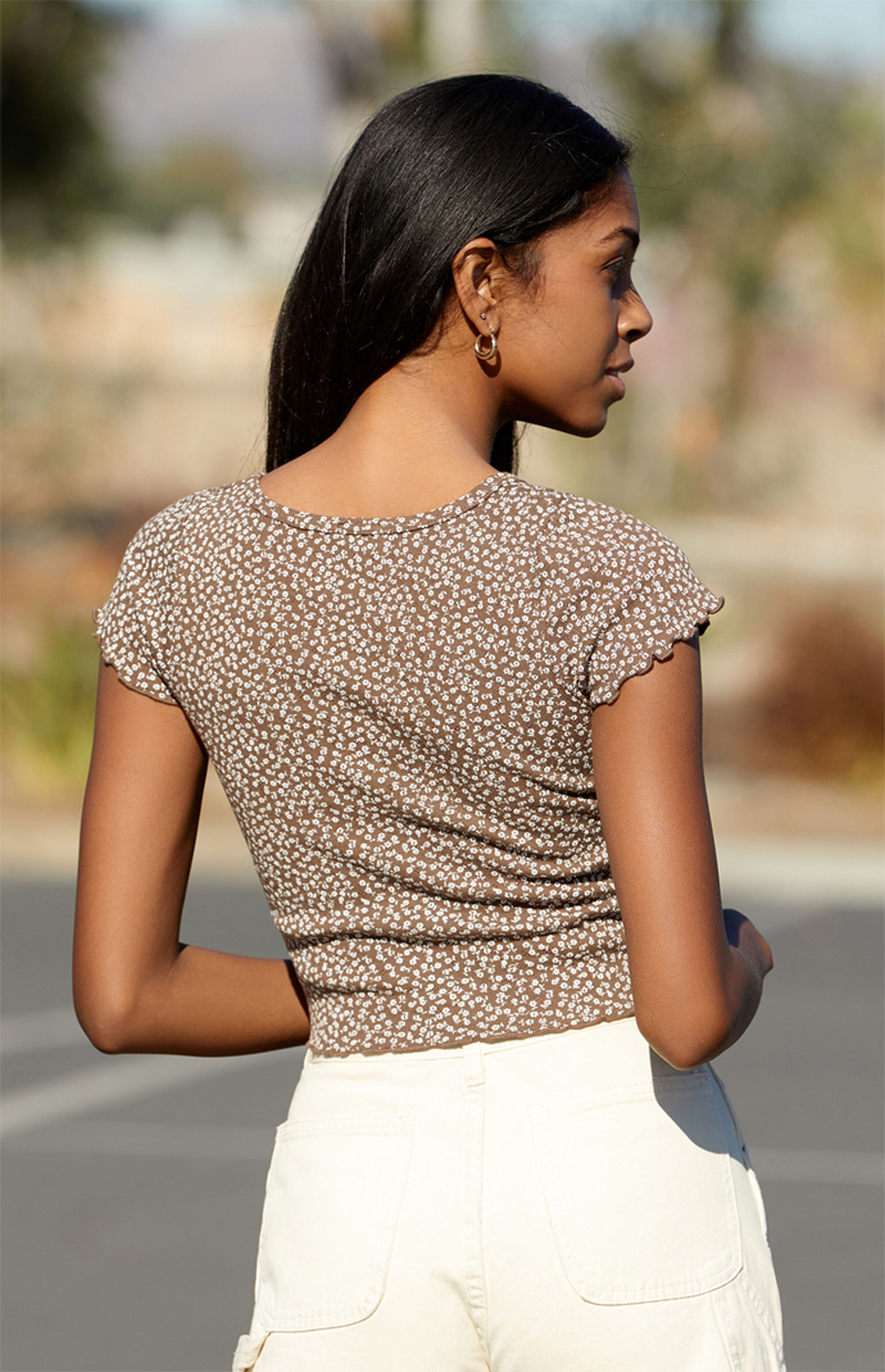 John Galt Brown Ruffle Zelly Top | Pacsun